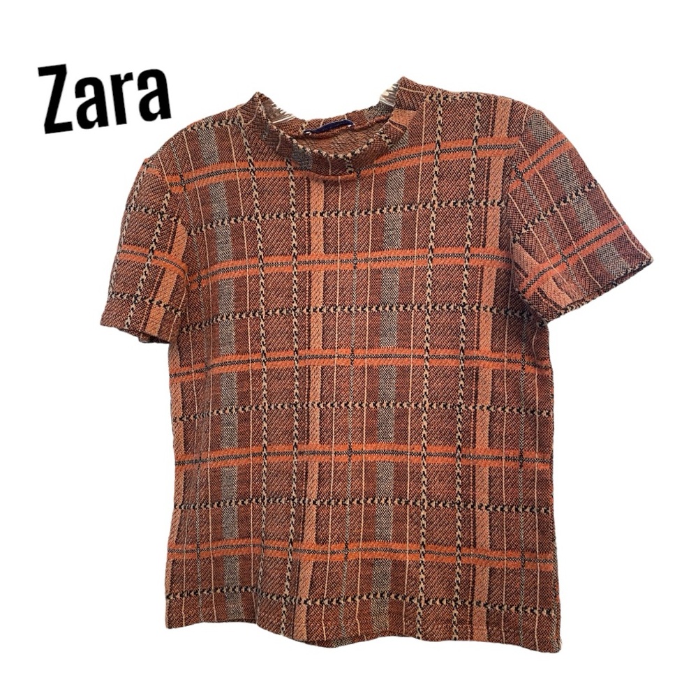 Zara Madras Top Burnt Orange & Black S